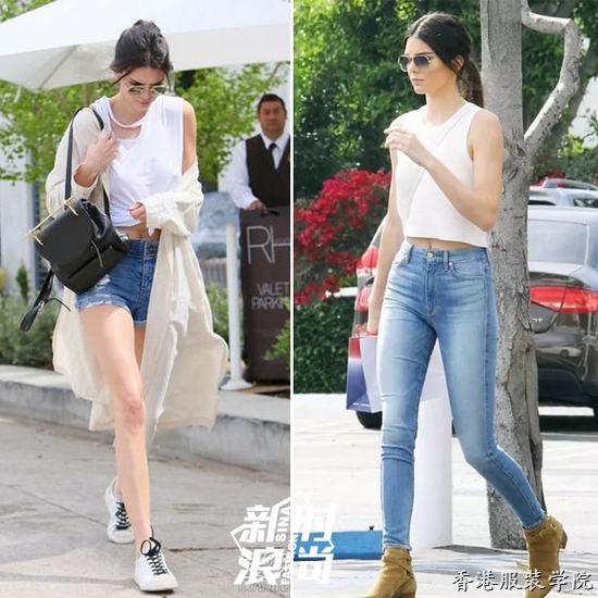 金小妹的白色T恤配藍色牛仔褲